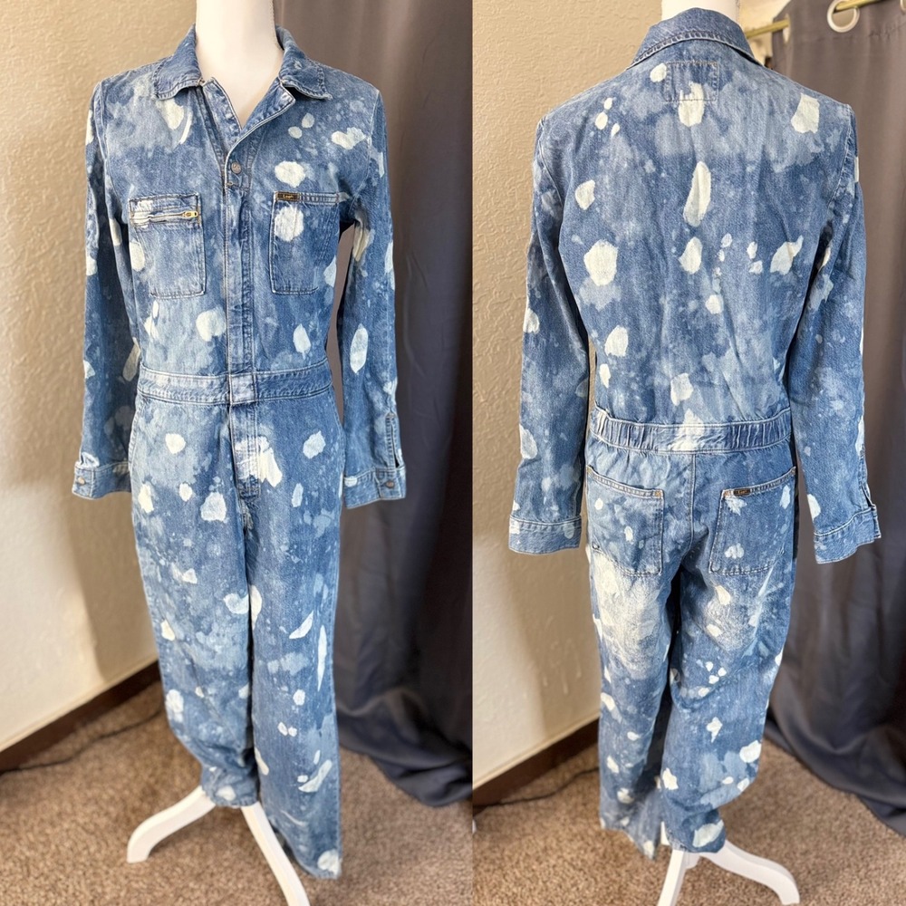 Lee Union-Alls Bleach Splatter Denim Coveralls Jumpsuit Small Utility Boho 90s - Picture 4 of 16